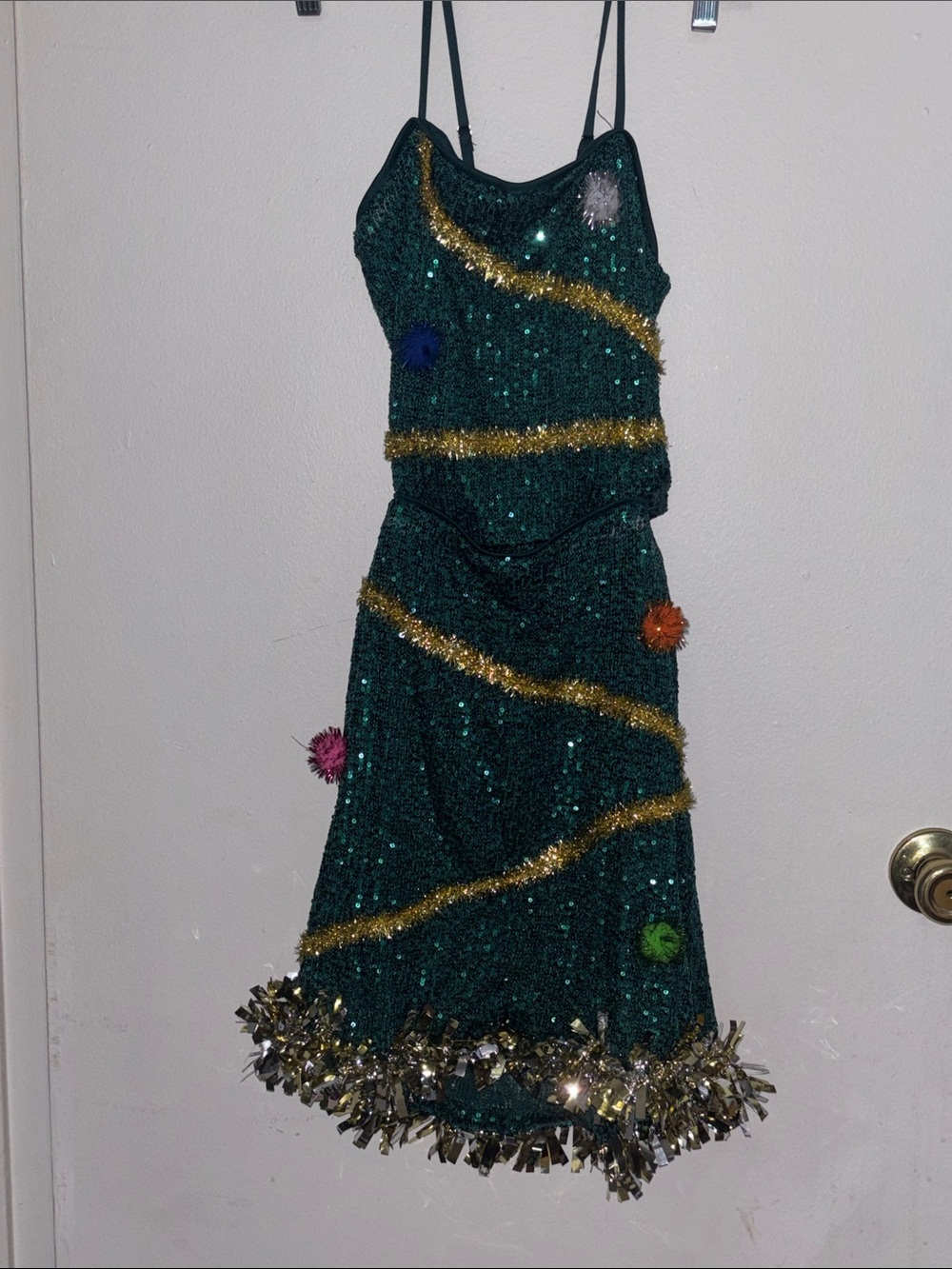Green Sequin Party Skirt Set with Gold Trim